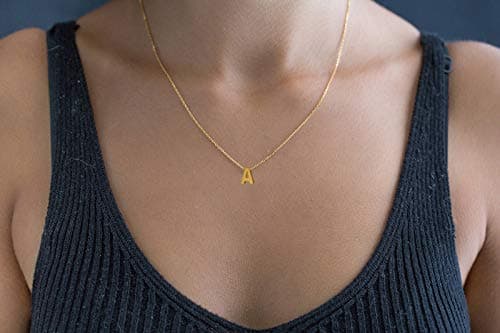 MOMOL Tiny 18K Gold Plated Personalized Initial Necklace for Women