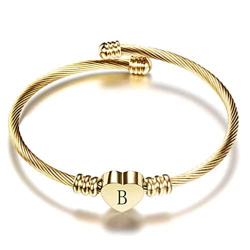 Women's Gold Plated Heart Initial C Bracelets Stainless Steel Birthday Jewelry