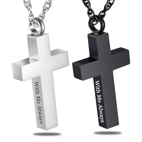 Stainless Steel Cremation Cross Necklace for Ashes Hold With Me Always