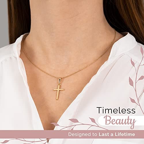 MAZZERI 14k Gold Cross Pendant, Handcrafted in USA, Religious Charms for All