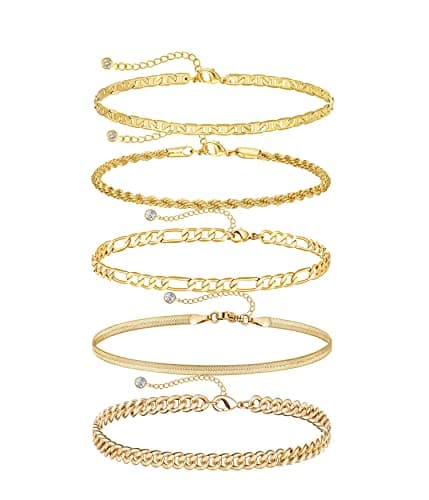 DEARMAY 14K Gold Women's Cute Tennis Beaded Link Dainty Bracelet