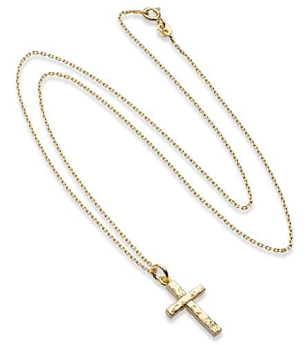 Miabella Italian 925 Sterling Silver Hammered Cross Pendant Necklace 18"
