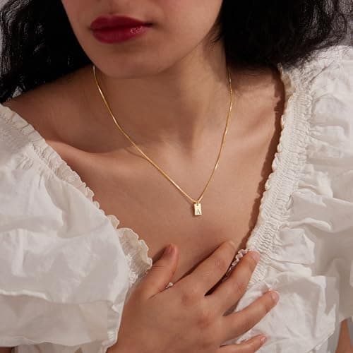Poxtex Gold Plated Initial Necklace, Non-Tarnish, Women's Square Pendant Jewelry_gifts