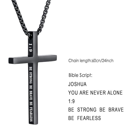XOYOYZU Men's Christmas Cross Necklace Strength Bible Verse Pendant