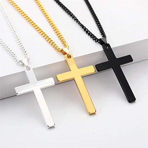 Stainless Steel Religious Cross Pendant Necklace Black Silver Gold Polished Chain Jewelry Gift for Women Men