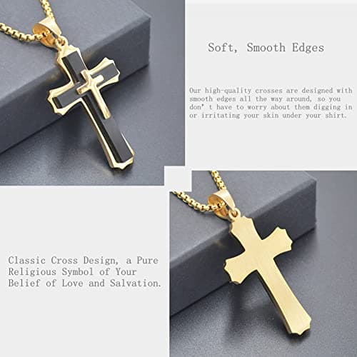 Large Stainless Steel Cross Pendant Necklace for Men and Women