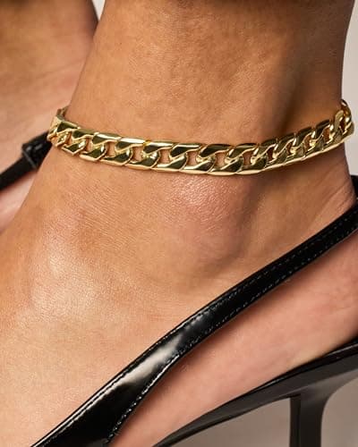 Pavoi 14K Gold Plated Chunky Curb Chain Anklet for Women
