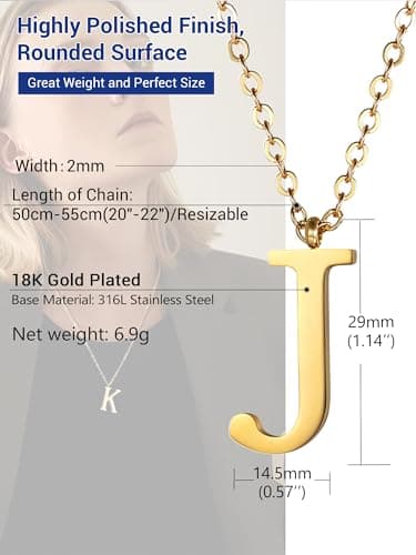 PROSTEEL Women's Trendy Gold Plated Black 316 Stainless Steel Initial Necklace, Adjustable 20-22"imentierten Mineralwass