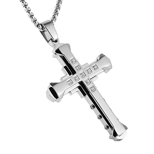 HZMAN Men's Large Byzantium Stainless Steel Cross Necklace Pendant 22+2 Inch Chain