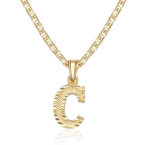 Barzel 18K Gold Plated Diamond Cut Initial Necklace, 18" Chain + 2" Ext, Made in Brazil
