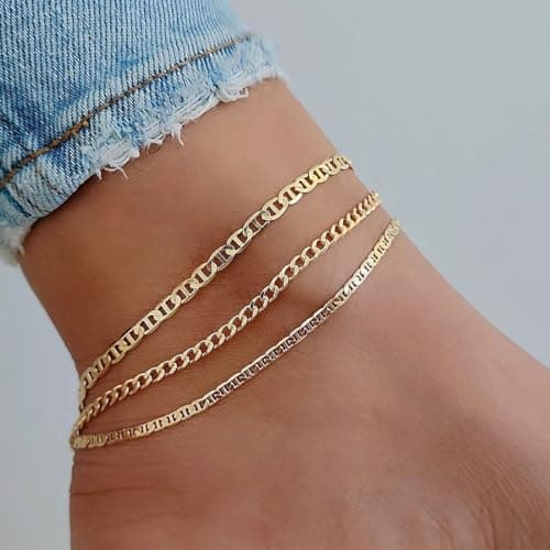 CAROVO 14K Gold Plated/Silver Plated Evil Eye Anklets for Women
