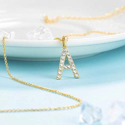 Tarsus Initial Cubic Zirconia Necklace for Women Adjustable Chain