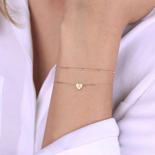GIFT4U Gold Plated Initial A-Z Heart Bracelet for Women