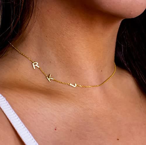 ProJewelry Dainty Sideways Initial Pendant Personalized 18K Gold Plated Necklace Custom Name Gift for Girls