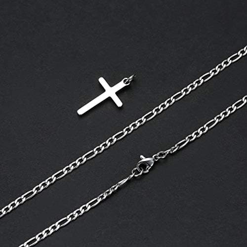 TASBERN Men's 14K Gold Filled Stainless Steel Cross Necklace Simple Religious Jewelry
