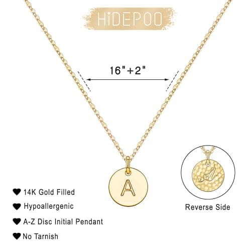 Hidepoo 14K Gold/Rose Gold Plated Double Sided Engraved Initial Necklaces for Girls & Women