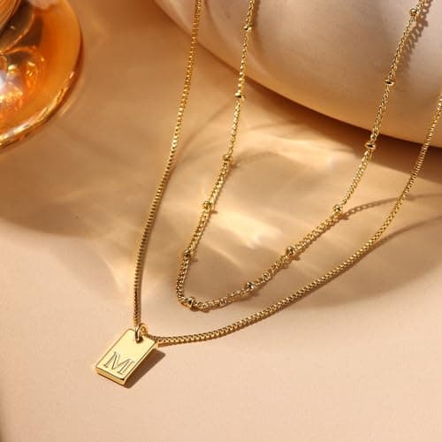 Krfy Iced Out Miami Cuban Chain 18K Gold Plated Initial Pendant for Women