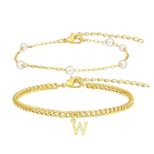 Bellino Gold Layered Pearl Braces for Women Tiny Links Jewelry