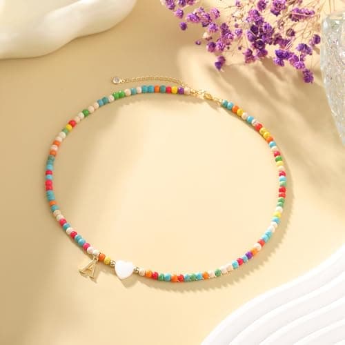 Colorful Beaded Initial Necklaces for Women: Handmade Personalized A-Z Gifts