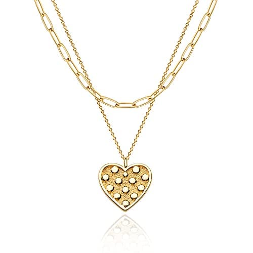 MEVECCO Handmade 18k Gold Plated Heart Arrow Layered Choker Necklace for Women