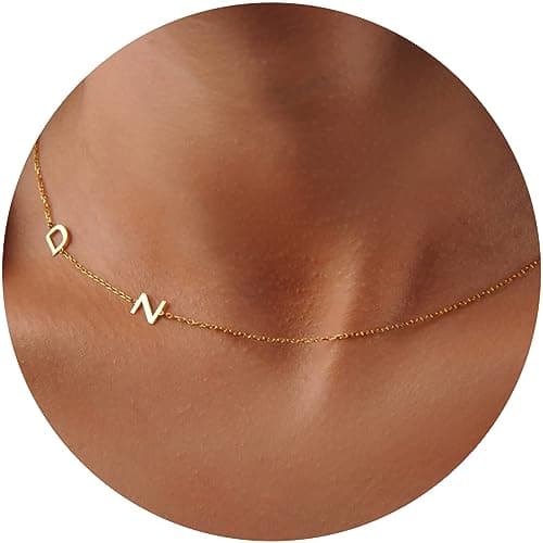 ProJewelry Dainty Sideways Initial Pendant Personalized 18K Gold Plated Necklace Custom Name Gift for Girls