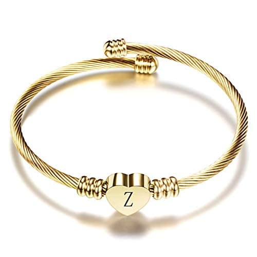 Women's Gold Plated Heart Initial C Bracelets Stainless Steel Birthday Jewelry