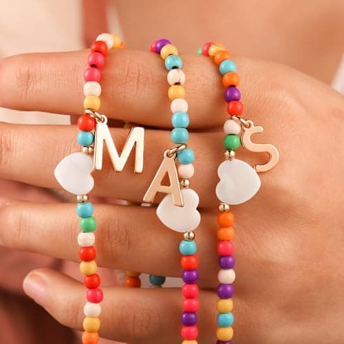 Ursteel Colorful Initial Necklaces for Girls - Trendy Beaded Choker Necklace for Women and Teen Girls, Personalized Letter Initial Jewelry Gifts