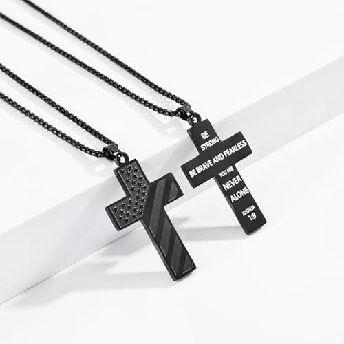 Fiusem American Flag Cross Chain Necklace, Stainless Steel for Men