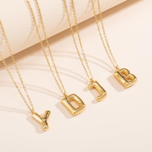 YeGieonr Tarnish-Free Gold Stainless Steel Initial Necklace with Bubble Letter Pendant
