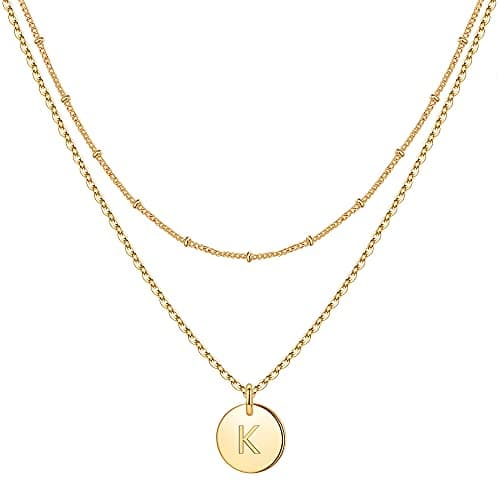 IEFWELL Initial Necklaces for Women & Girls - Gold, Silver, Rose Gold Hammered Coin Jewelry
