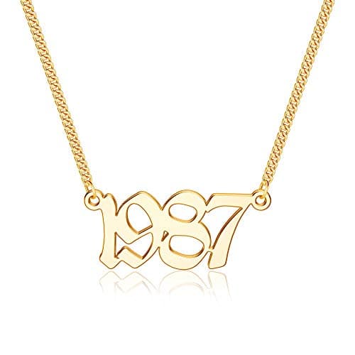 Ursteel Personalized Birth Year Necklace, 18K Gold Plated