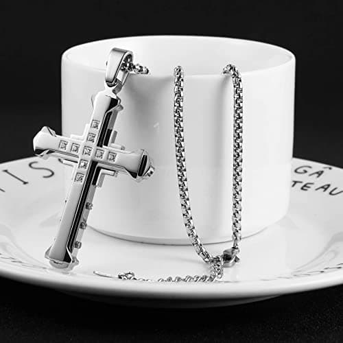 HZMAN Men's Large Byzantium Stainless Steel Cross Necklace Pendant 22+2 Inch Chain