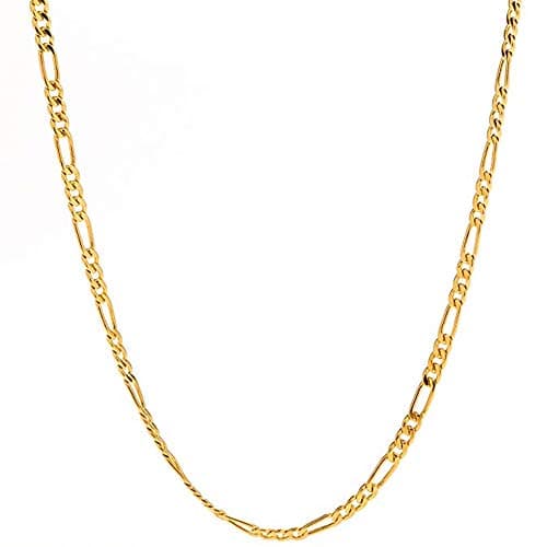 FZTN Gold Plated Figaro Chain Necklace for Men & Women, 18-26 Inch