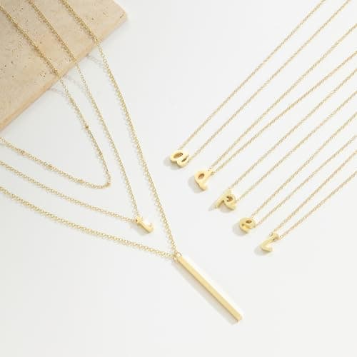 14K Gold Plated A-Z Layered Initial Necklace Set for Women