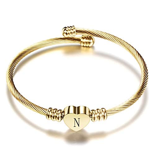 Women's Gold Plated Heart Initial C Bracelets Stainless Steel Birthday Jewelry