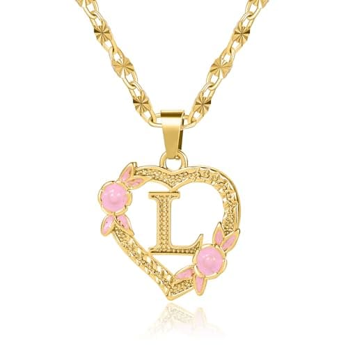 Qitian Initial Heart Pendant Necklace for Women Alphabet Gift