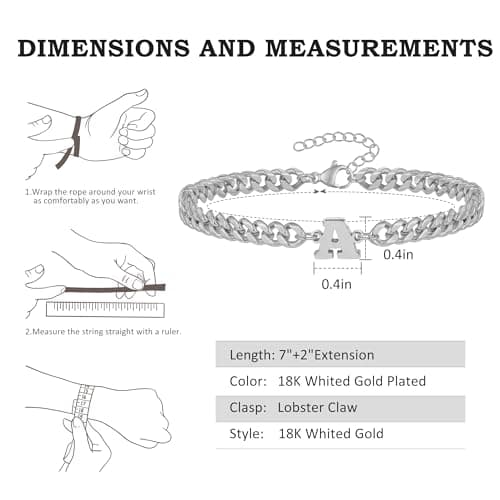 Stainless Steel Initial Bracelet for Men - Dainty Silver Cuban Link