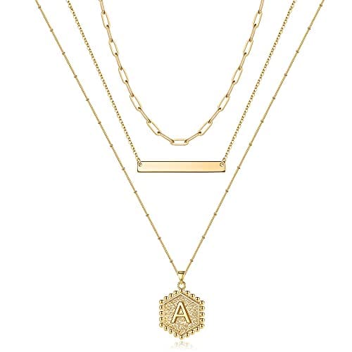 Turandoss Gold Plated Hexagon Letter Pendant Necklace for Women