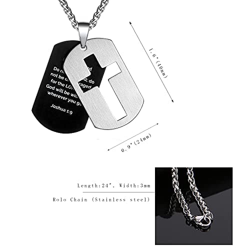 P. Blake Men's Stainless Steel Dog Tag Cross Necklace with Wheat Chain Valentine's Day Jewelry