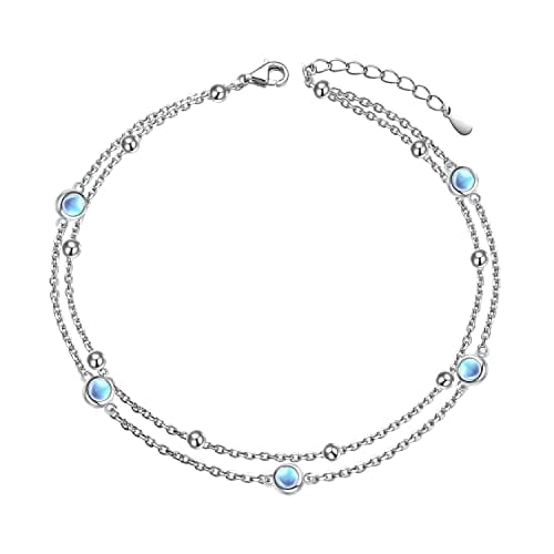 Flyow Sterling Silver Heart Charm Adjustable Anklet for Women