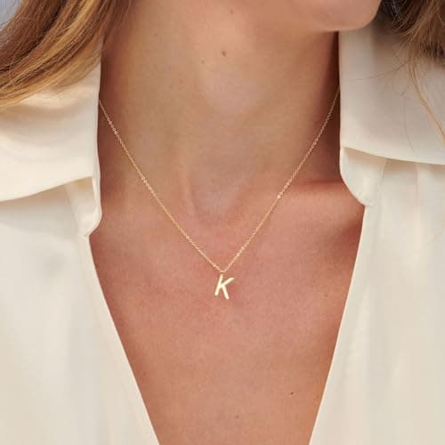 HANLI Initial Dainty Necklaces - 14k Gold Plated A-Z Personalized Monogram Necklace for Women