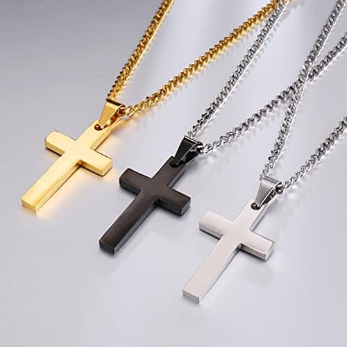 Bluelans 316L Stainless Steel Cross Pendant Necklace | Silver/Gold/Black Chain Easter Birthday Christmas Gifts
