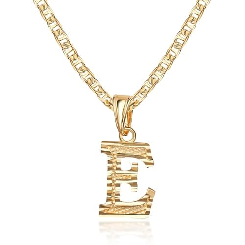 Barzel 18K Gold Plated Diamond Cut Initial Necklace, 18" Chain + 2" Ext, Made in Brazil