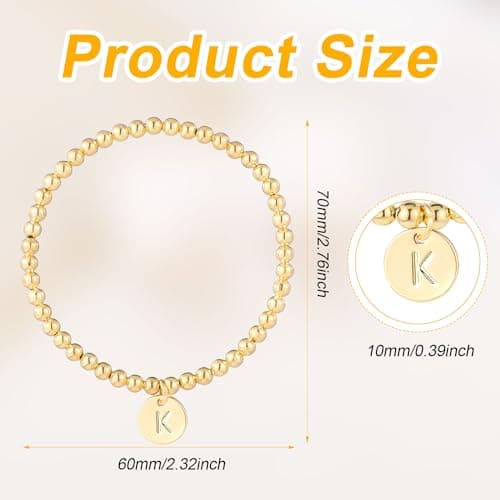 Mikovivi Initial Bracelet, Dainty Gold Letter Charm Beaded Jewelry for Girls & Teens