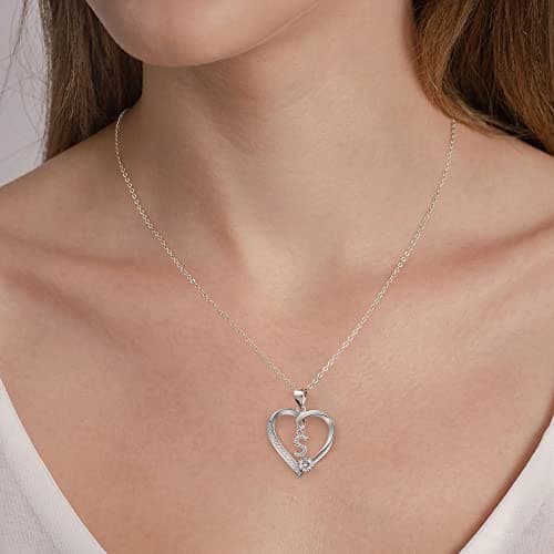 Romavan Infinity Heart Sterling Silver Initial Necklace for Women