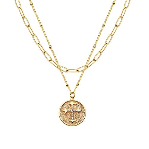 MEVECCO Handmade 18k Gold Plated Heart Arrow Layered Choker Necklace for Women