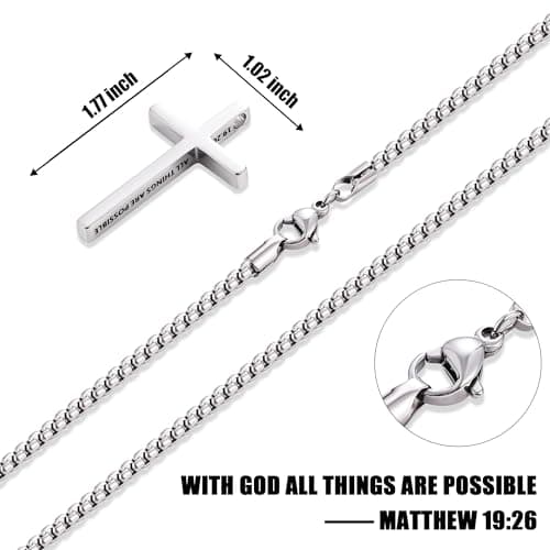 Fiusem Men's Inspirational Bible Verse Stainless Steel Cross Necklace