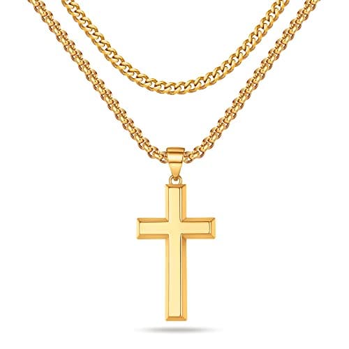 Ailetop Black Silver Gold Cross Necklace, Men's Stainless Steel Rope Chain, 16-24 Inch