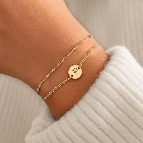 Monzo Gold Plated Initial Bracelet for Women Personalized Mothers Day Gift