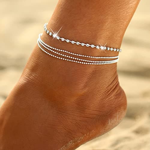 Fesciory Adjustable Silver Rhinestone Anklet Jewelry for Women